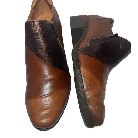 Pikolinos Leather Booties Brown & Bronze Metallic Zip Comfort Heels - Picture 8 of 10